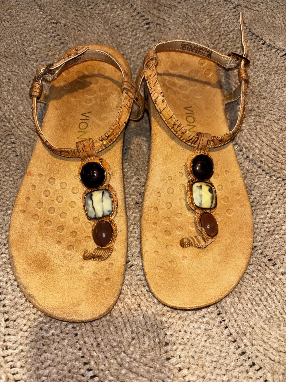 Vionic Gemstone Cork Print Thong Sandals Orthotic Size 8